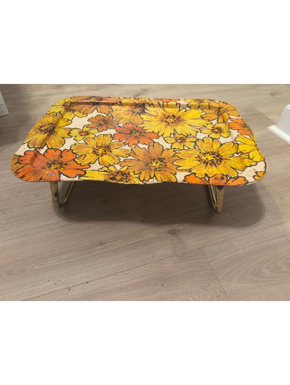 Vintage 1970s Floral Metal Folding Lap TV Bed Tray Retro